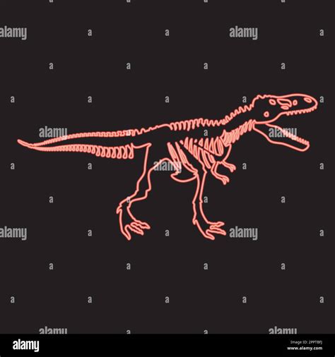 Neon Dinosaur Skeleton T Rex Red Color Vector Illustration Image Flat Style Stock Vector Image