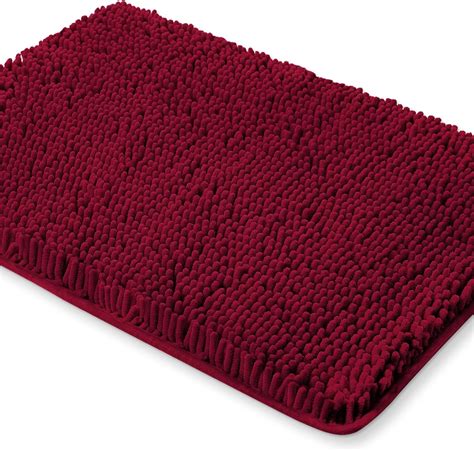 Amazon.com: Yeaban Burgundy Bathroom Rugs – Thick Chenille Bath Mats | Absorbent and Washable ...