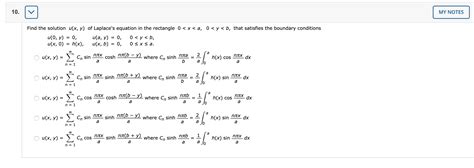 Solved 10 V MY NOTES Find The Solution U X Y Of Laplace S Chegg