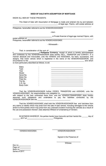 Deed Of Sale With Assumption Of Mortgage Pdf