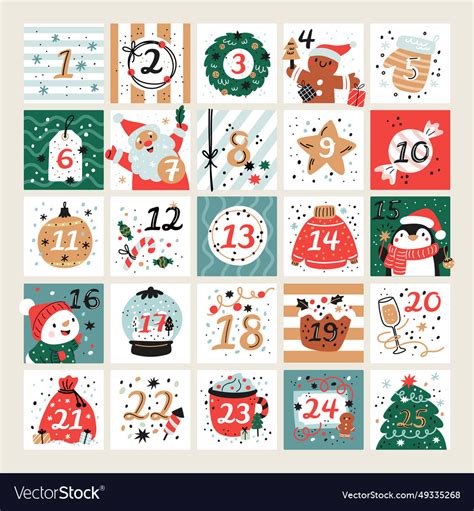 Holiday Advent Calendar Christmas Poster Vector Image