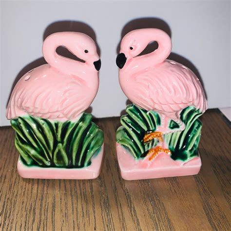 Pink Flamingo Salt Pepper Shakers Set Vintage Ceramic Made In Japan Etsy