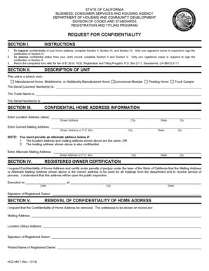 Fillable Online Hcd Ca Request For Confidentiality California