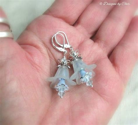 Pale Blue Lucite Flower Earrings Swarovski Crystals Silver Etsy