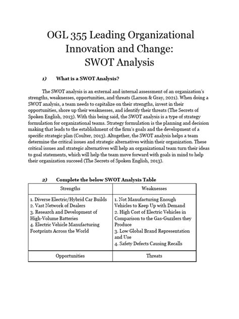 ogl  leading organizational innovation  change swot analysis