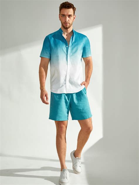 Manfinity Rsrt Men Ombre Button Up Shirt Shorts Set Shein Usa