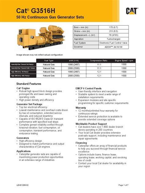 Cat G3516h 50 Hz Continuous Gas Generator Sets Pdf Engines Fuel