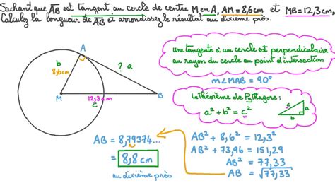 Vidéo question Déterminer la longueur dune tangente à un cercle