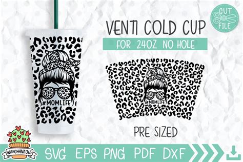 No Hole Momlife Leopard For Stabucks Cup Full Wrap Svg