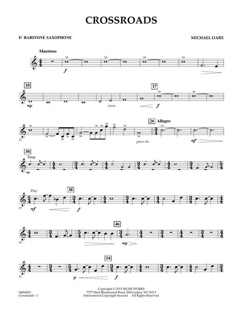 Crossroads Eb Baritone Saxophone Sheet Music Michael Oare Concert