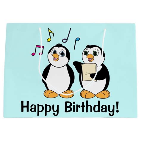 Cartoon Penguins Singing Happy Birthday Large T Bag Zazzle