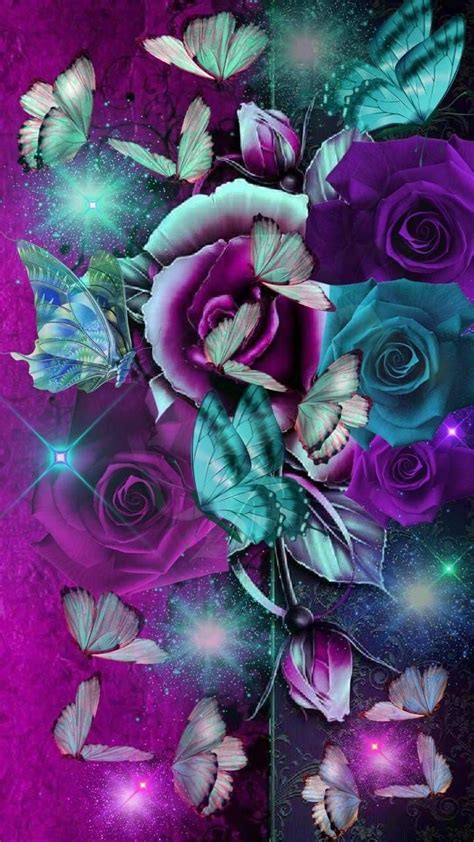 Purple And Teal Butterflies Butterfly Wallpaper Flower Wallpaper Butterfly Art