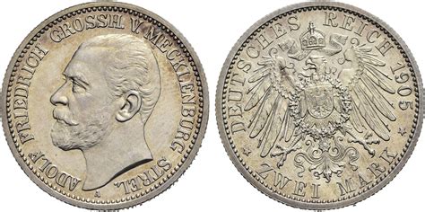 REICHSSILBERMÜNZEN 2 Mark 1905 A Berlin MECKLENBURG STRELITZ Adolf