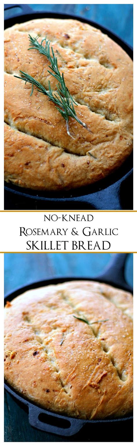 Rosemary And Garlic No Knead Skillet Bread Recipe Diethood Skillet