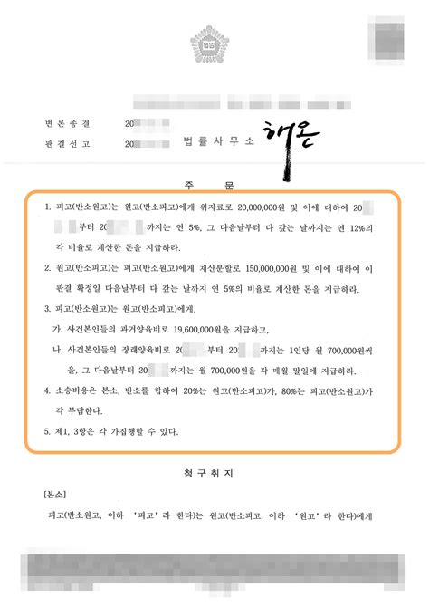 이혼 후 재산분할 청구 소송 피고 승소사례 이혼전문변호사 법률사무소해온