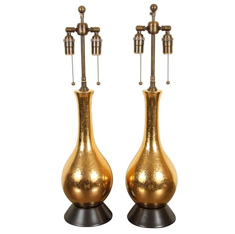 Pair Of White And Gold Crackle Glass Table Lamps At 1stdibs