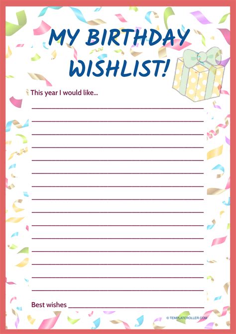 Birthday Wish List Template - Party Download Printable PDF | Templateroller