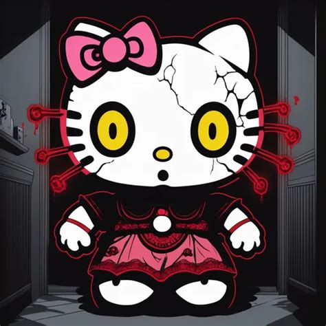 Scary Demon Hello Kitty In Dark Room