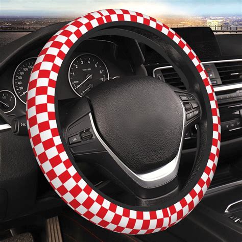 Amazon Checkered Red And White Pattern Steering Wheel Cover For