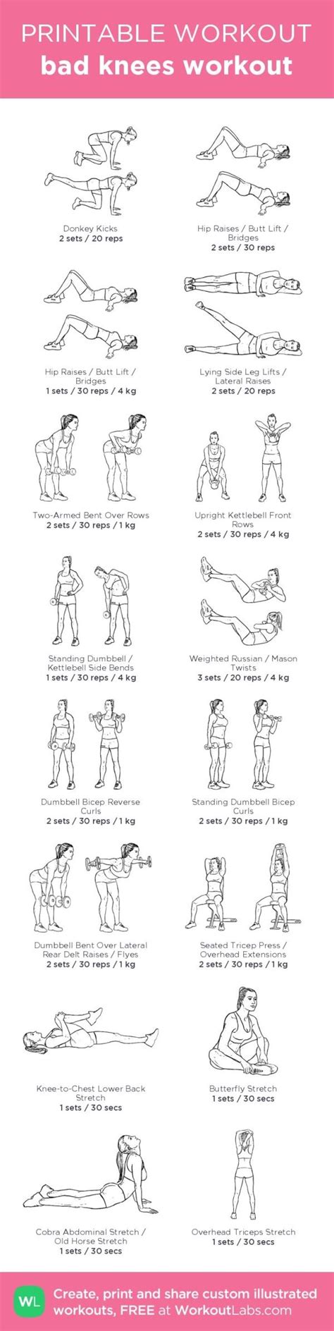 Bad Knees Workout Illustrated Exercise Plan Created At WorkoutLabs