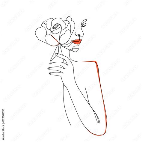 Trendy Abstract One Line Woman Face With Rose Flower Continuous Line