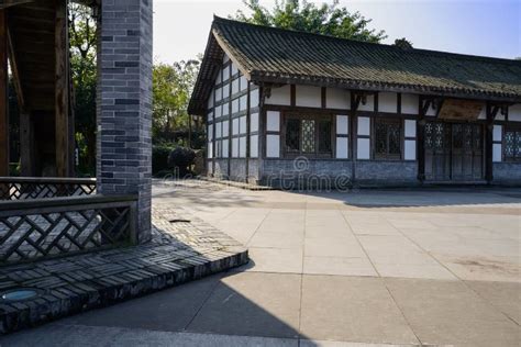 Aged Chinese Timber Framed House At Sunny Winter Noon Stock Image