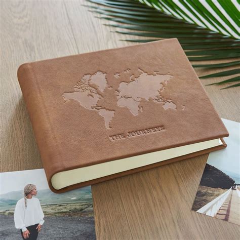 Leather Travel Photo Album Large Scrapbook Album With Embossed World