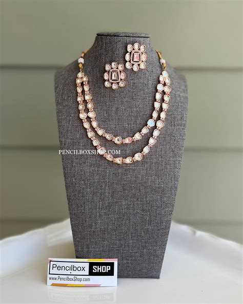 Tayani Two Layered American Diamond Simple Necklace Set Pencilboxshopusa