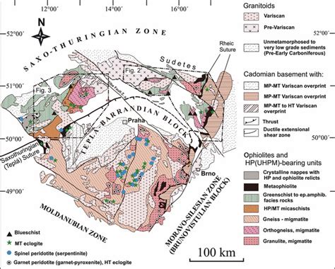 Simplified geological map of the Bohemian Massif (modified from Franke,... | Download Scientific ...