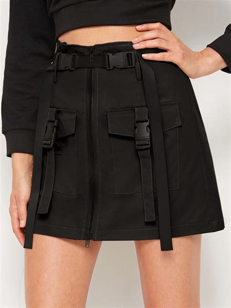 Dual Pocket Zip Front Cargo Skirt Shein Usa