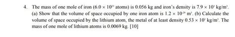 Solved The Mass Of One Mole Of Iron Atoms Is Chegg