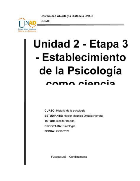 Unidad 2 Etapa 3 Establecimiento de la Psicología como ciencia