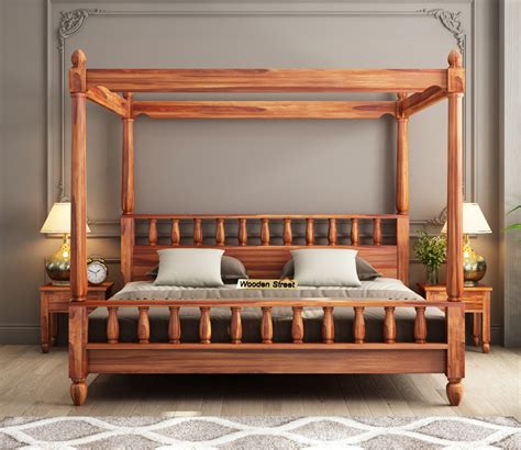 Buy Allure Poster Bed Without Storage King Size Honey Finish Online