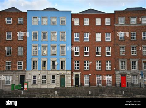 Facade View Of Old Traditional Brick Buildings In Downtown Dublin