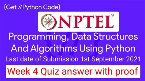 Nptel Programming Data Structures And Algorithms Using Python Week