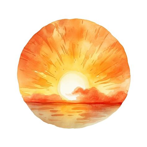 Premium Photo Watercolor Sun Sun Rays Sunset Or Sunrise Hand Drawn