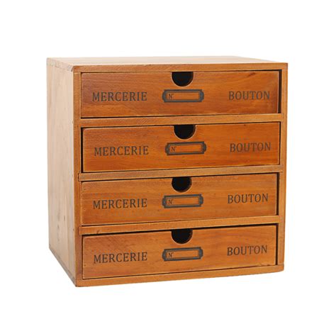 Retro Multi-layer Wooden Desktop Drawer Storage Box Cabinet Organizer ...