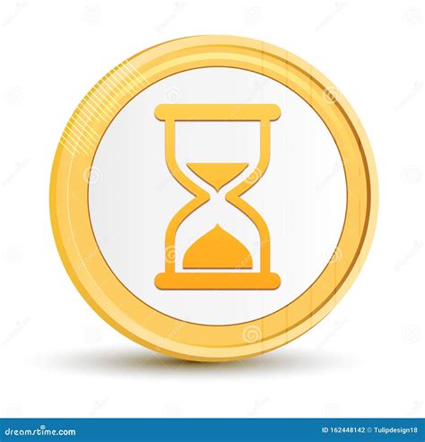 Timer Sand Hourglass Icon Gold Round Button Golden Coin Shiny Frame Luxury Concept Abstract