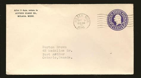 Usa Sc U Pm Milaca Minn Cover Used United States Postal