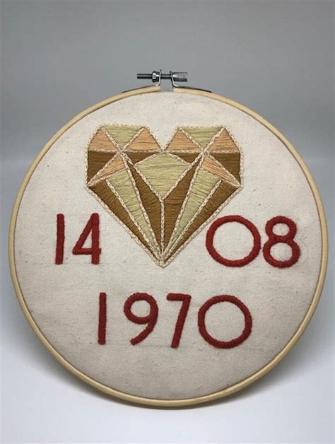 Hand Stitched Golden Wedding Anniversary Gift Bespoke Embroidery Hoop