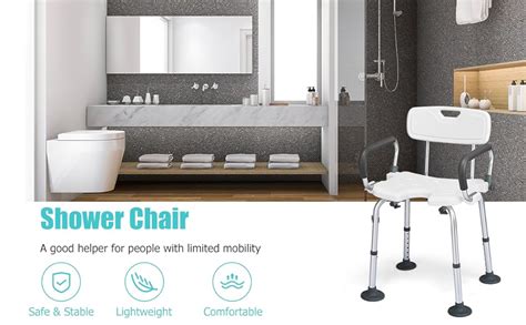 COSTWAY Shower Chair Height Adjustable Tub Shower Seat With U Shaped