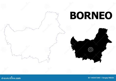 Vector Contour Dotted Map Of Borneo Island With Caption Stock Vector