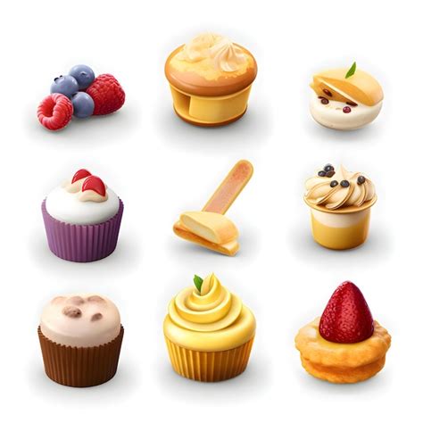 Premium AI Image Cupcake Icons Set Realistic Set Of Cupcake Vector