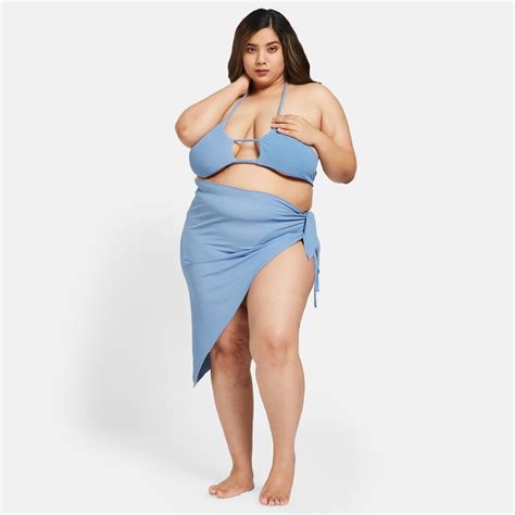 Buy Secrets By ZeroKaata Plus Size Women Ribbed Swimwear Halter Bikini With Sarong Set Of Online