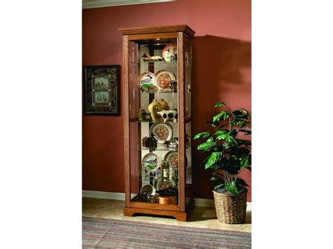 Pulaski Furniture Living Room Sliding Door 5 Shelf Curio Cabinet In Golden Oak Brown 20719