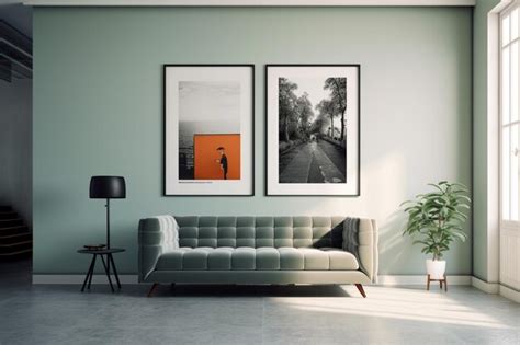 Premium AI Image | Two framed pictures on a wall with a green wall and ...