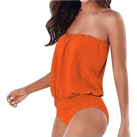 Maillot De Bain Femme 1 Pieces Bikini Bustier De Couleur Unie Petite À Lacets Marque Inconnue