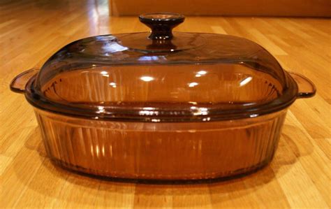 Corning Vision Visions L Qt Amber Covered Oval Roaster Casserole