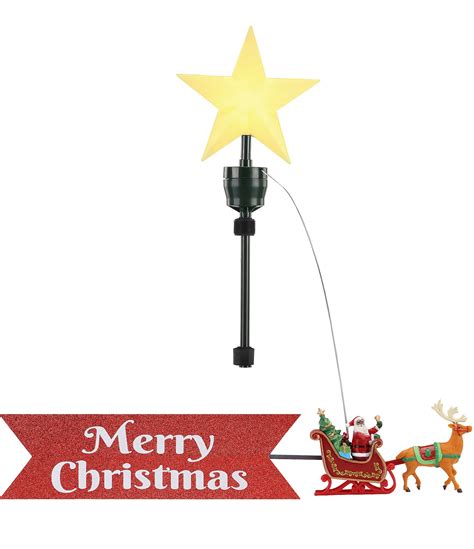 Mr Christmas Led Lighted And Animated African American Santa Sleigh Tree Topper With Banner