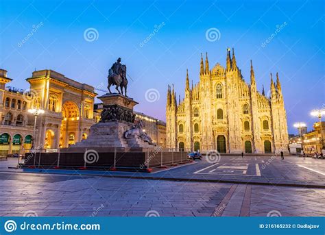 Night View Of Piazza Duomo In Milano Italy Stock Photo Image Of